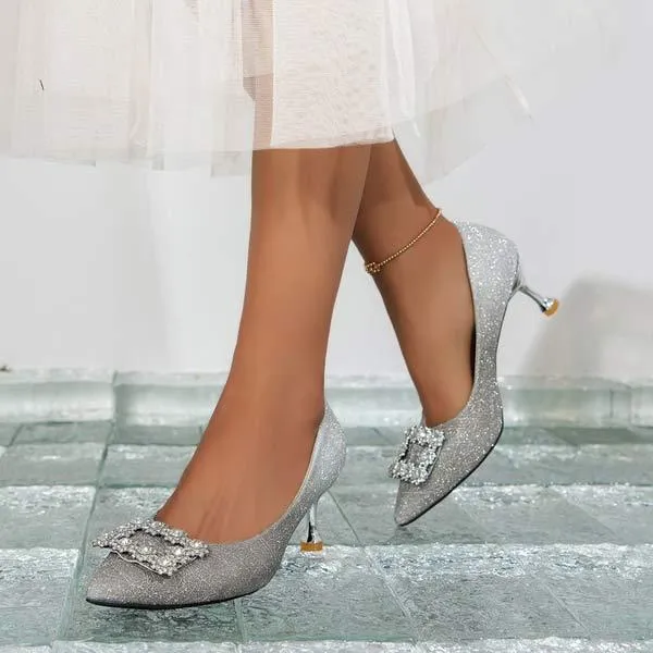 Women's Rhinestone Square Buckle High Heels 16924897C