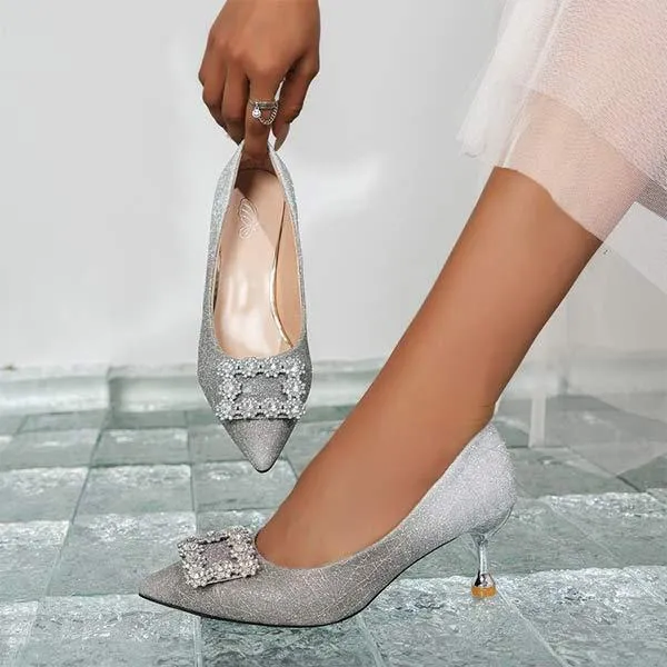 Women's Rhinestone Square Buckle High Heels 16924897C
