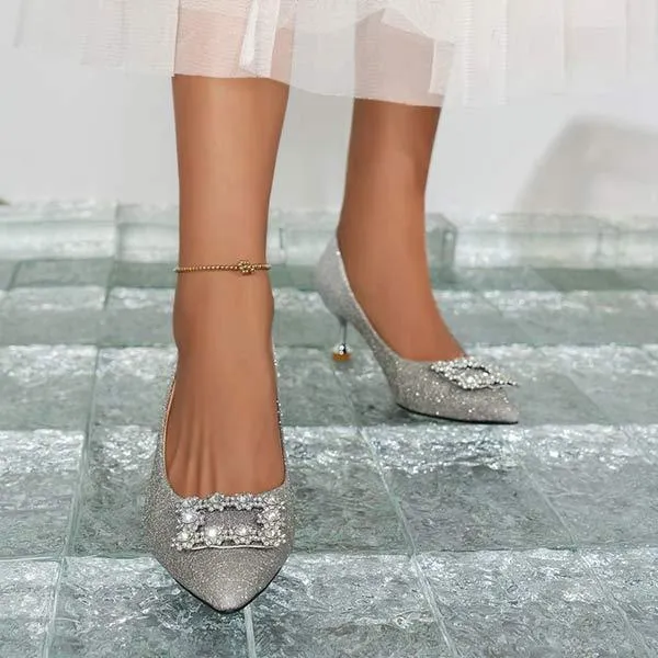 Women's Rhinestone Square Buckle High Heels 16924897C
