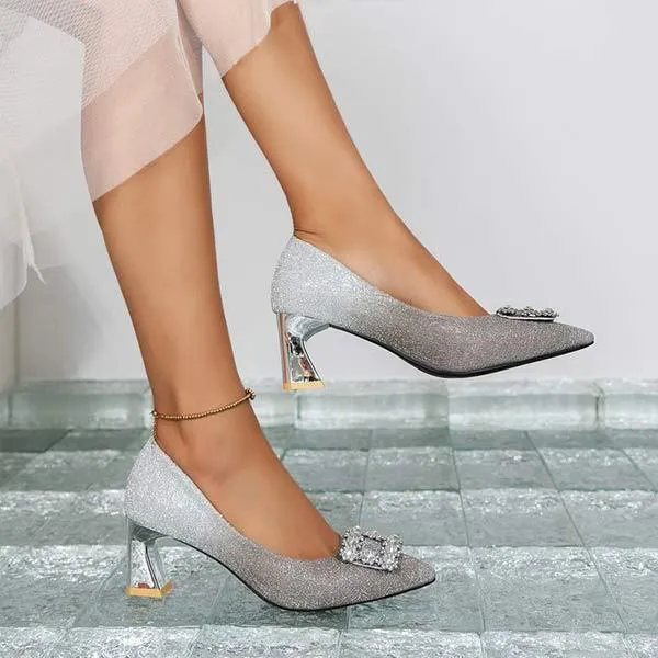 Women's Rhinestone Square Buckle High Heels 16924897C