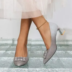 Women's Rhinestone Square Buckle High Heels 16924897C