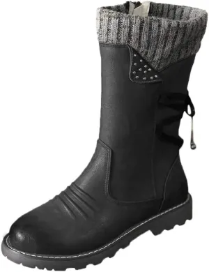 Women's Snow Boots Size 12 Boots Women's Fleece Thickened Warm Short Snow Boots Women Waterproof Winter Boots Leather Mid Calf Winter Boots for Women Low Heel Botas Invierno Mujer Nieve
