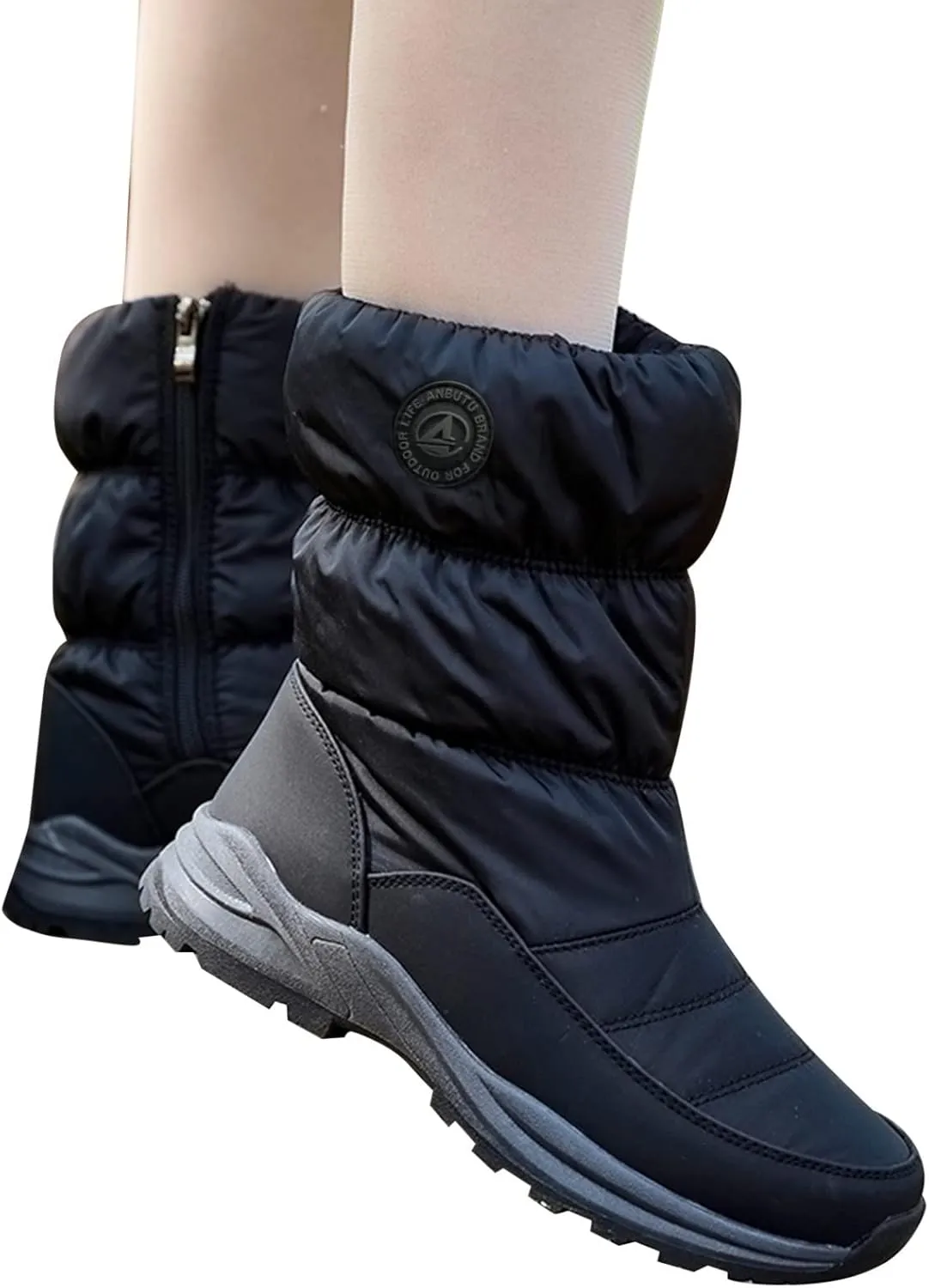 Womens Snow Boots Waterproof Insulated Mid Calf Non Slip Snow Boots for Women Wide Womens Winter Boots Size 8 Wide Black Waterproof Non Slip Work Boots for Women Botas De Mujer Para Invierno Y Ancho