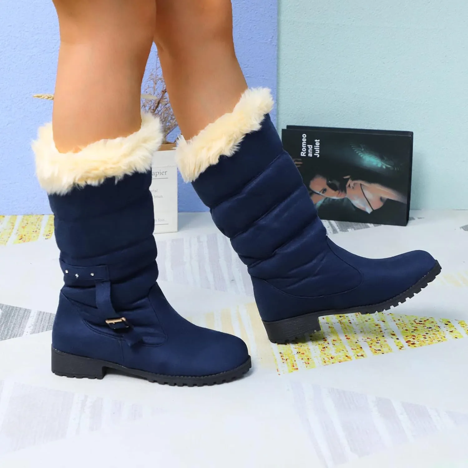 Womens Snow Boots Wide Width Zipper Non Slip Winter Boots for Women Snow Boots for Women Wide Feet Tall Snow Boots for Women Botas Impermeables Para Invierno Mujer