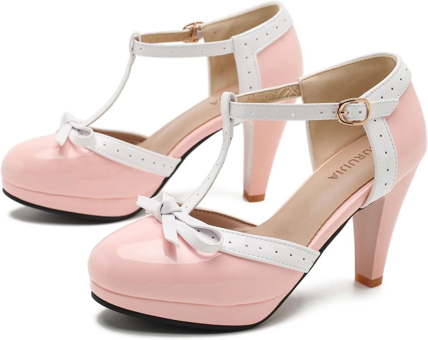 Womens T-Strap Mary Janes Platform Bow Heels Lolita Shoes Round Toe Ankle Strap Vintage 1950 Dress Shoes Oxfords Pumps