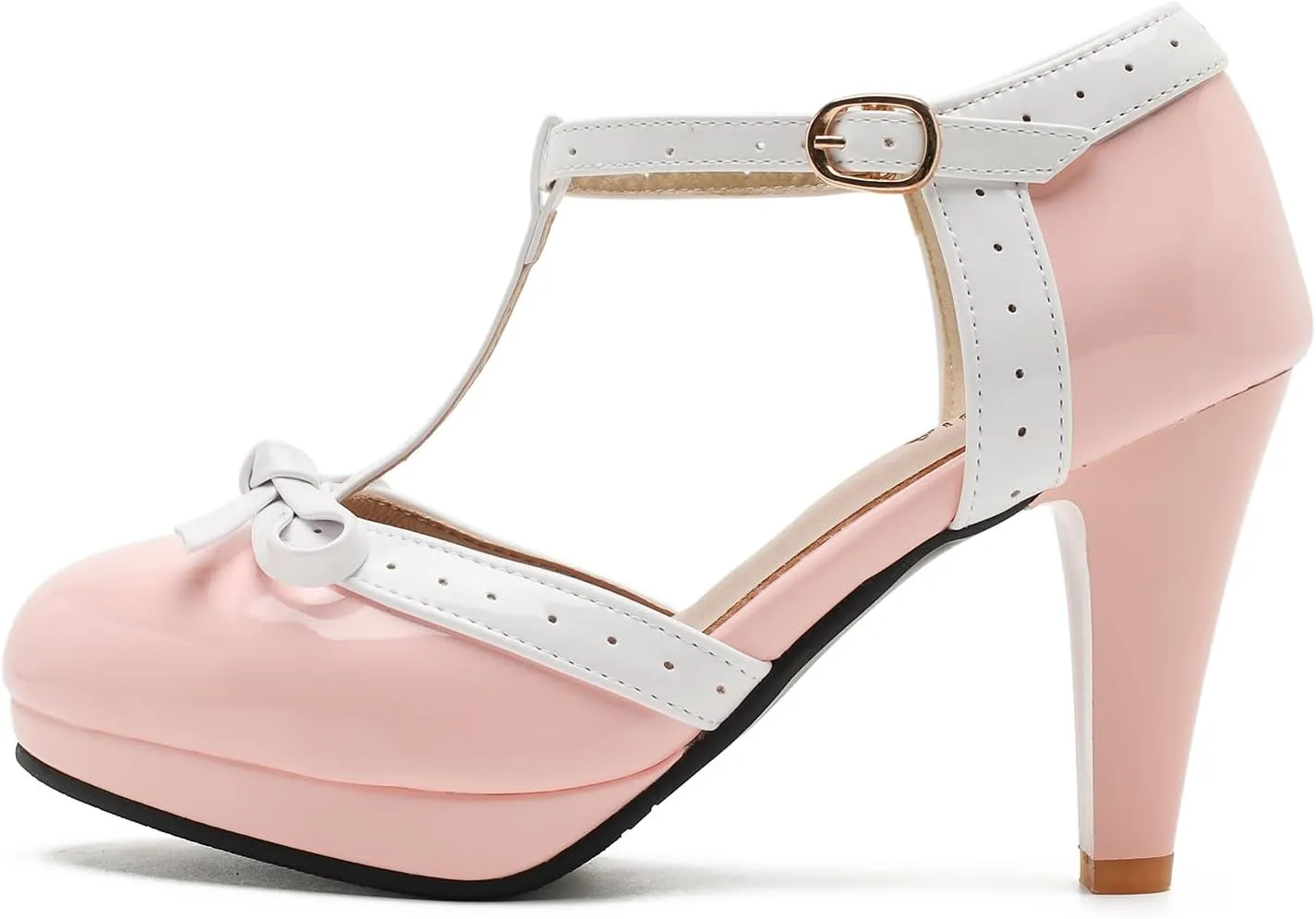 Womens T-Strap Mary Janes Platform Bow Heels Lolita Shoes Round Toe Ankle Strap Vintage 1950 Dress Shoes Oxfords Pumps