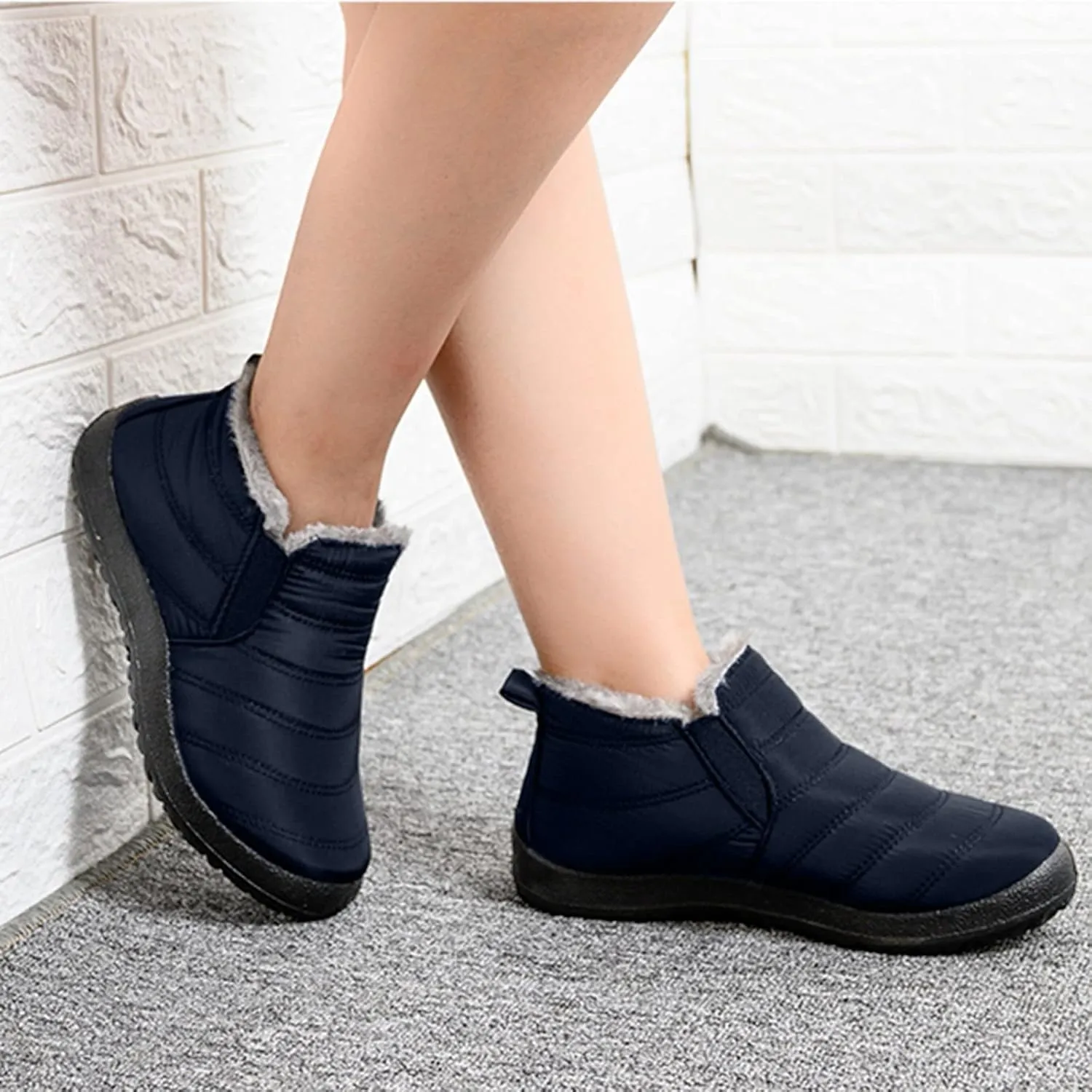 Women's Wide Width Waterproof Ankle Snow Boots - Warm Fur Lined, Walking Boots