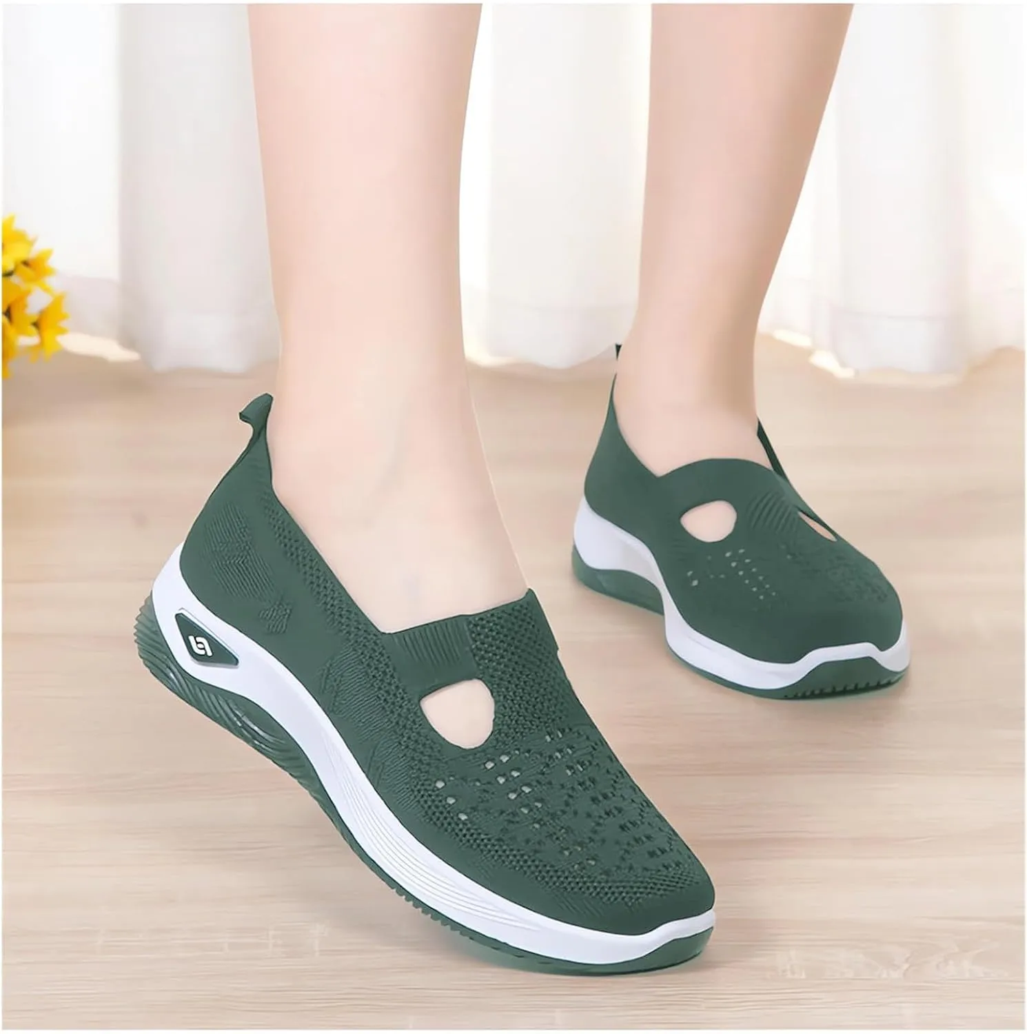 Women's Woven Orthopedic Breathable Soft Shoes Summer Casual Shoes Lightweight Mesh Ballet Nurse Slippers Diabetic Memory Foam Shoes Arch Support Slip in Walking Sneakers