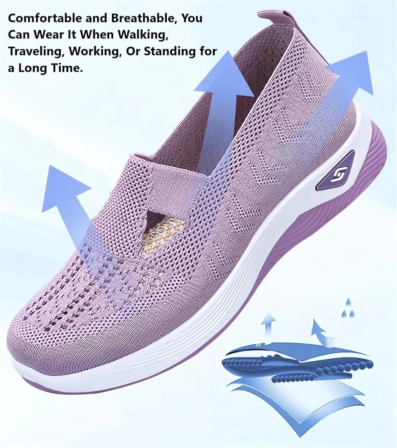 Women's Woven Orthopedic Breathable Soft Shoes Summer Casual Shoes Lightweight Mesh Ballet Nurse Slippers Diabetic Memory Foam Shoes Arch Support Slip in Walking Sneakers