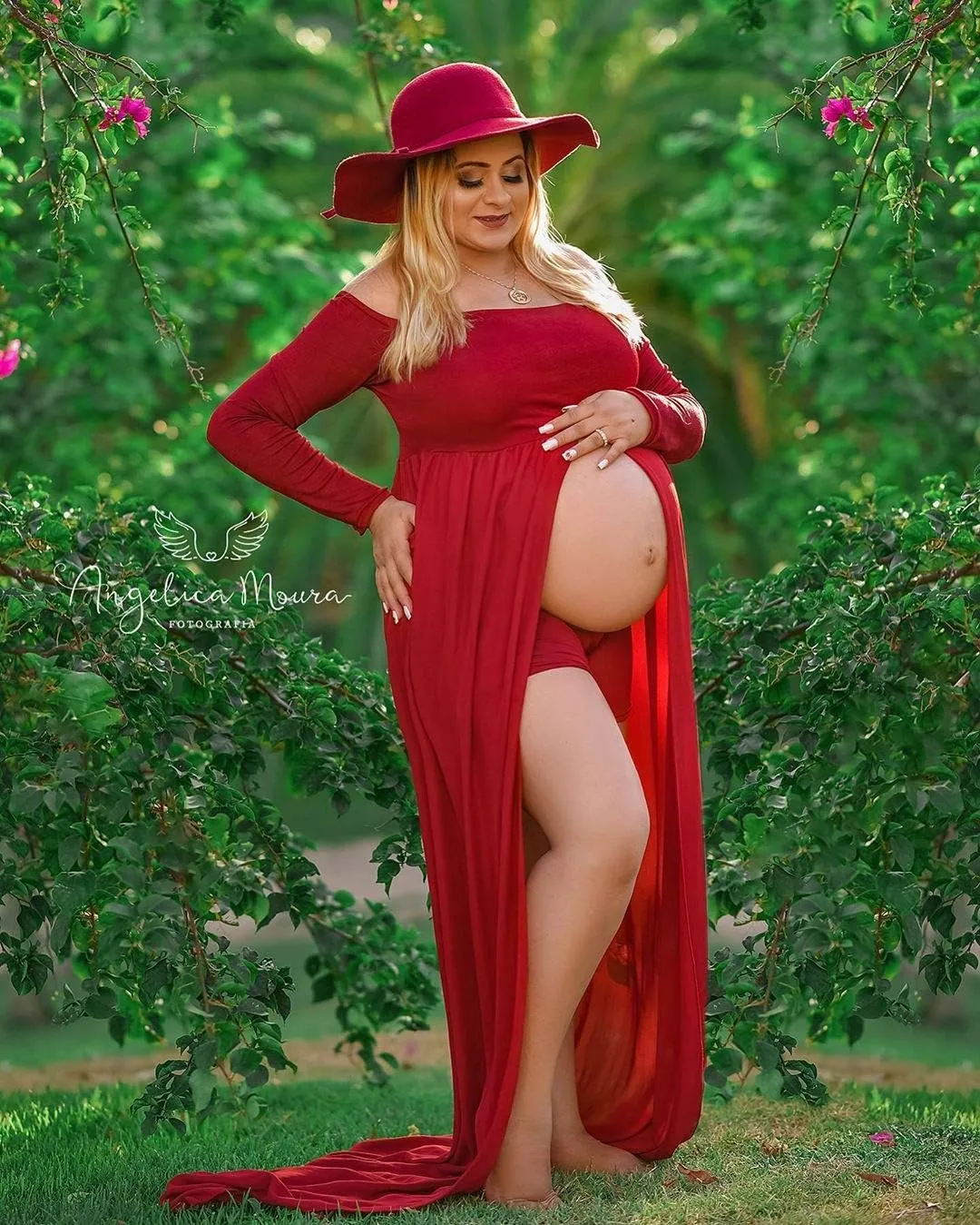 ZIUMUDY Maternity Maxi Chiffon Photography Dress Split Front Gown for Photoshoot