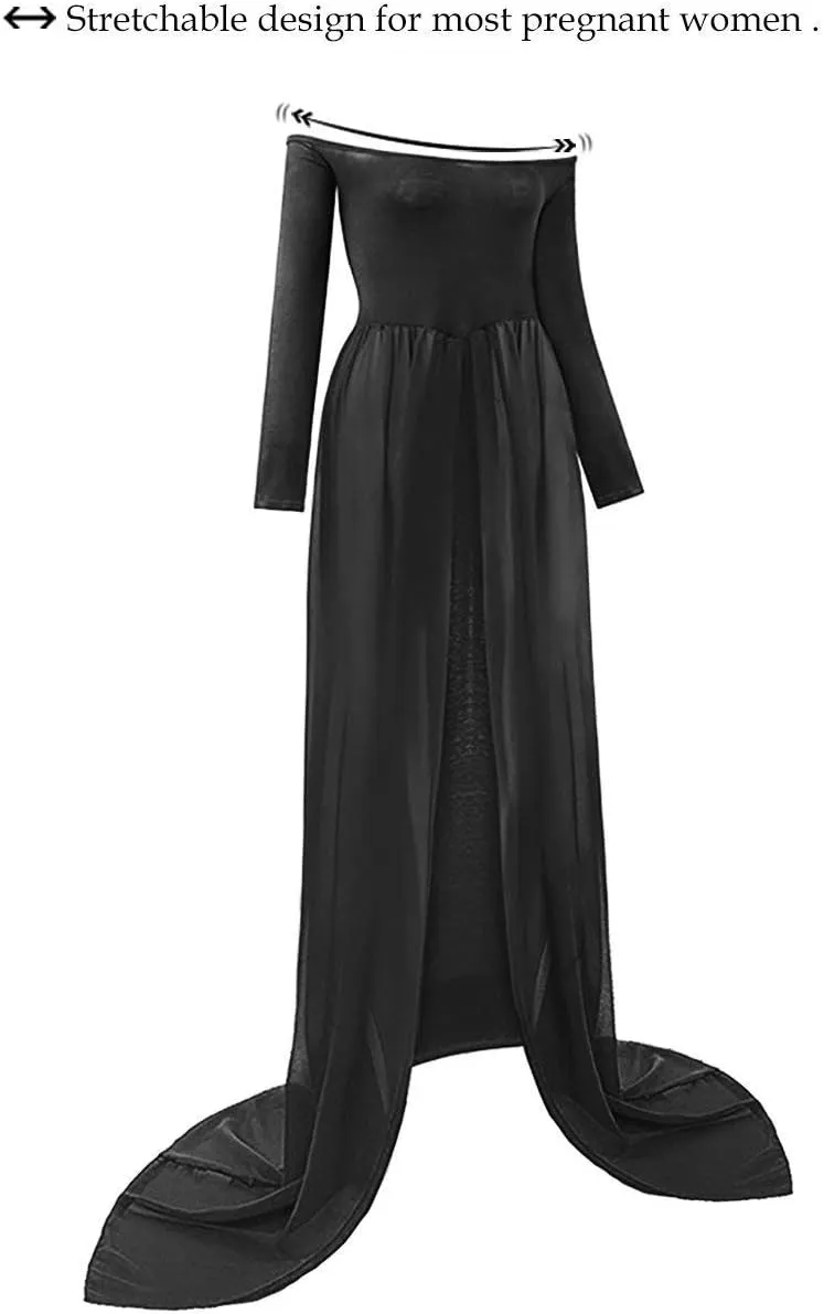 ZIUMUDY Maternity Maxi Chiffon Photography Dress Split Front Gown for Photoshoot