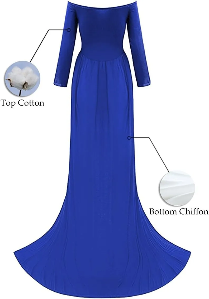 ZIUMUDY Maternity Maxi Chiffon Photography Dress Split Front Gown for Photoshoot