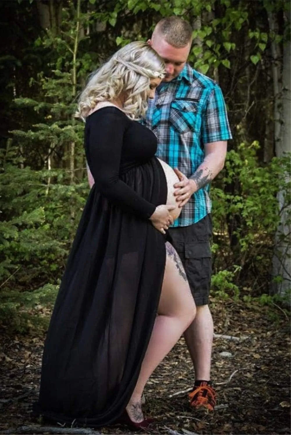ZIUMUDY Maternity Maxi Chiffon Photography Dress Split Front Gown for Photoshoot
