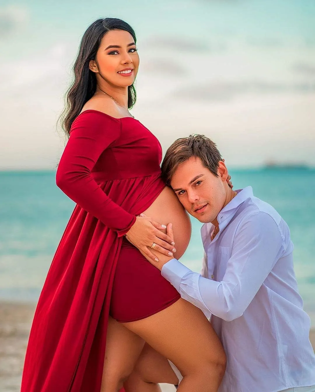 ZIUMUDY Maternity Maxi Chiffon Photography Dress Split Front Gown for Photoshoot