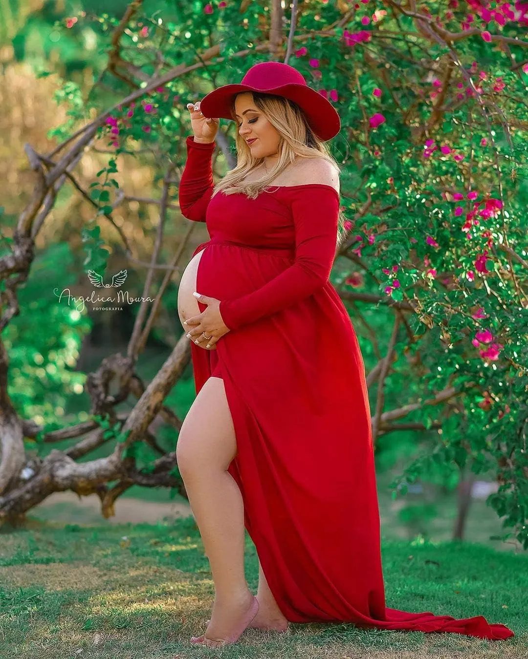ZIUMUDY Maternity Maxi Chiffon Photography Dress Split Front Gown for Photoshoot