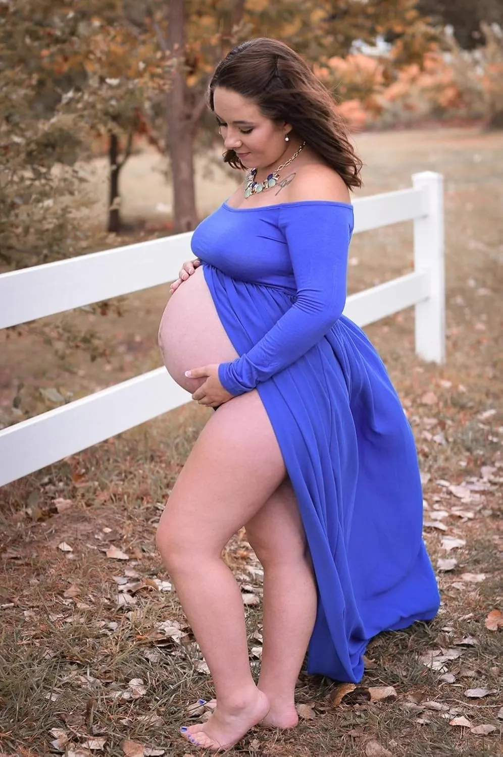 ZIUMUDY Maternity Maxi Chiffon Photography Dress Split Front Gown for Photoshoot