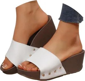 ZSpzx Summer Sandals for Women 2025,Orthopedic Wedge Dressy Comfortable Platform Leopard Open Toe Non Slip-on Slides Beach Orthotic Cushion Casual Womens Slide Plantar Fasciitis Walking Shoes