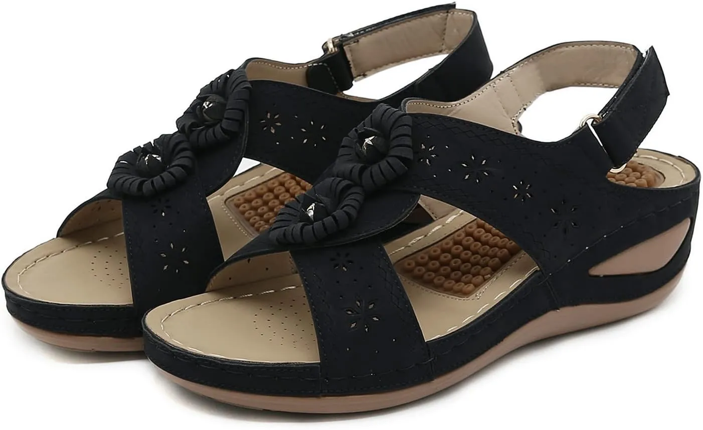 ZSpzx Women's Orthopedic Arch Support Sandals Comfortable for Women Wedge Flip Flops Slide Dressy Summer Plantar Fasciitis Bunion Adjustable Slingback Ankle Strap Casual Slip On Walking Beach Shoes