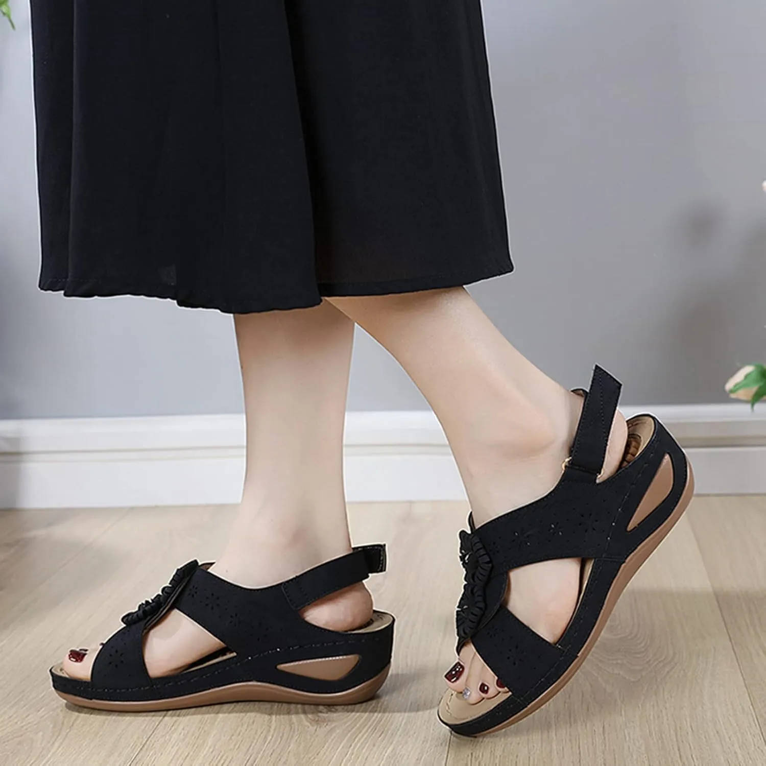 ZSpzx Women's Orthopedic Arch Support Sandals Comfortable for Women Wedge Flip Flops Slide Dressy Summer Plantar Fasciitis Bunion Adjustable Slingback Ankle Strap Casual Slip On Walking Beach Shoes